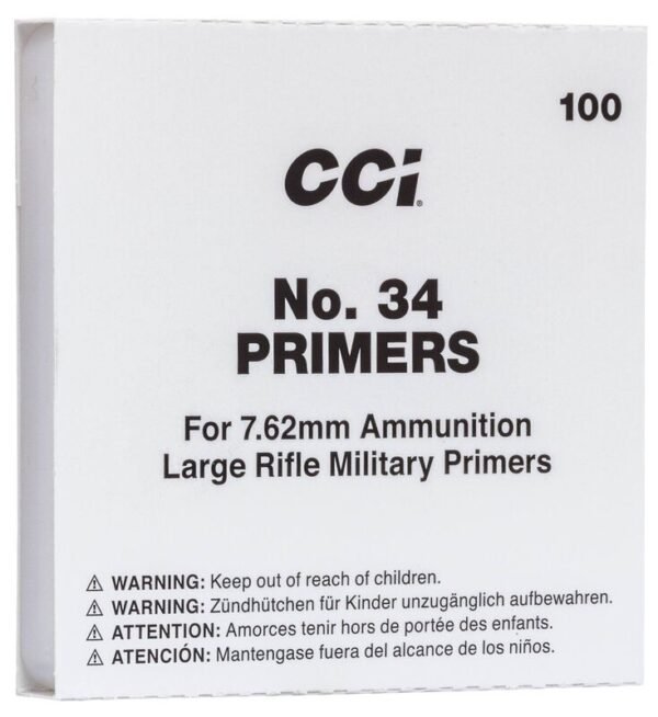 CCI No. 34 Primers – Military-Grade Large Rifle Primers for 7.62mm Ammunition